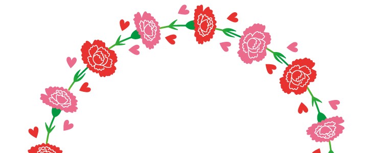 カーネーションと小さいハートの円形フレーム 母の日 ５月 花 枠 デコレーション 飾り枠 母の日に使えるフレーム素材 無料イラスト 素材 Templatebox