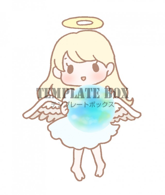 地球を持っている金髪ロングヘアの天使の女の子のワンポイントイラスト 無料イラスト素材 Templatebox