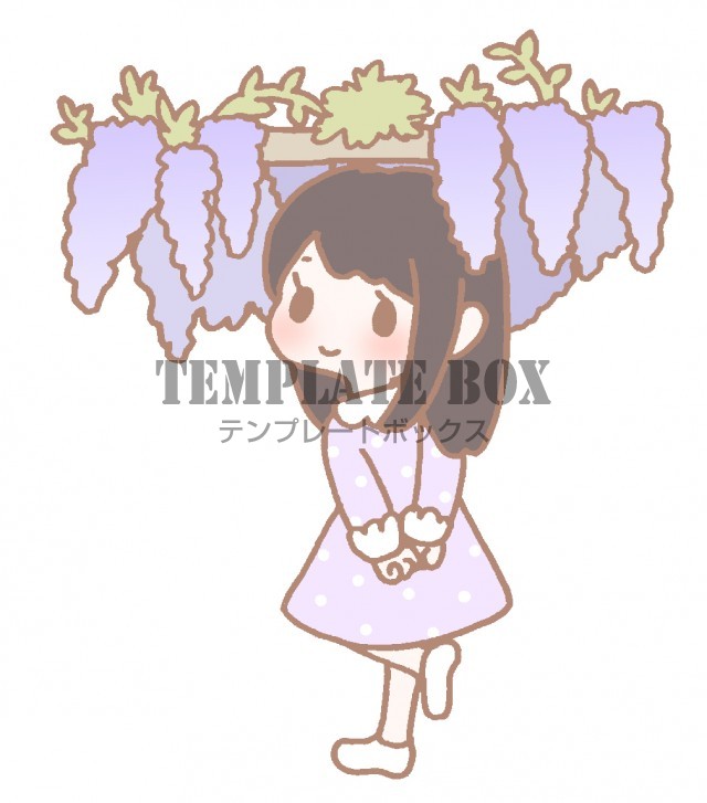 5月の花 藤棚の下でこちらを振り向いている女の子のワンポイントイラスト 無料イラスト素材 Templatebox