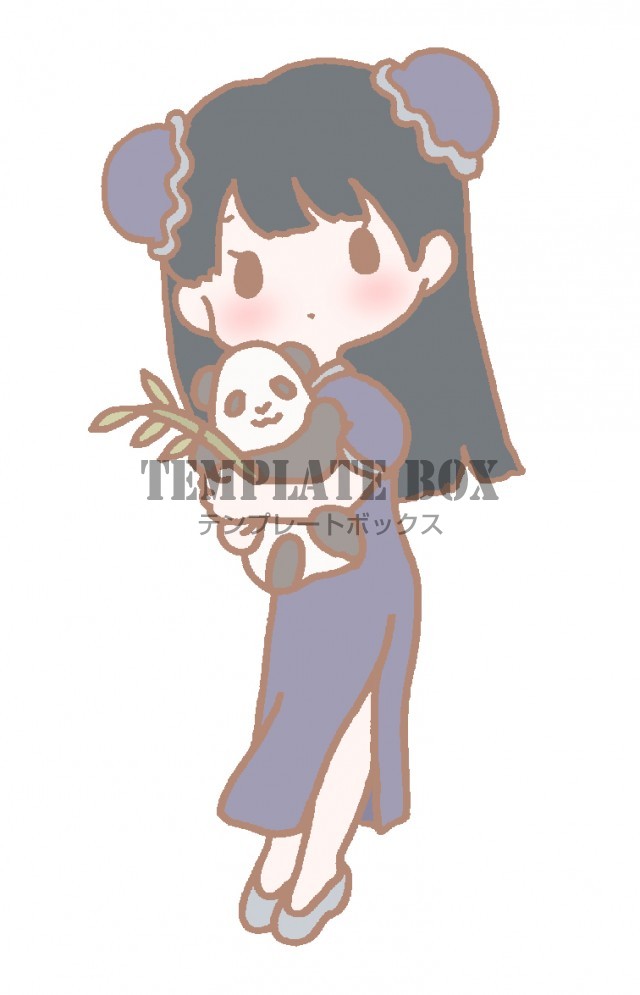 パンダをだっこしている紺色のチャイナドレスを着ている女の子のイラスト 無料イラスト素材 Templatebox