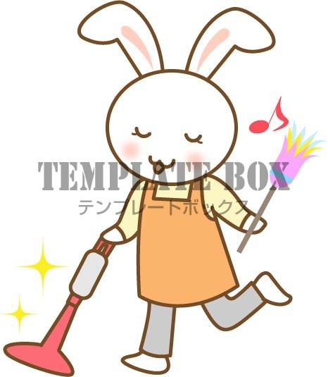 かわいいウサギのワンポイントイラスト 掃除機をかける家事をするウサギのワンポイントイラスト 無料イラスト素材 Templatebox