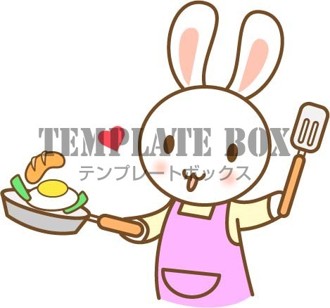 かわいいウサギのワンポイントイラスト 家事 料理をするエプロン姿のかわいいいうさぎ 無料イラスト素材 Templatebox