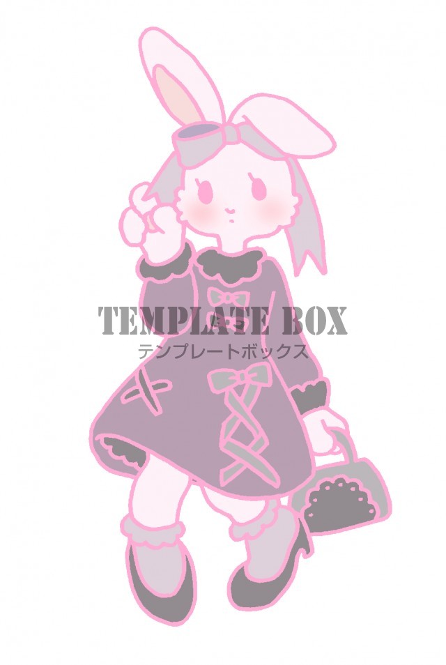 グレーとピンクを基調としたワンピースを着ているうさぎの女の子の 無料イラスト素材 Templatebox
