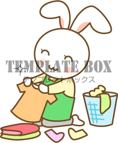 かわいいウサギのワンポイントイラスト 家事 洗濯物をたたむうさぎのイラスト 無料イラスト素材 Templatebox