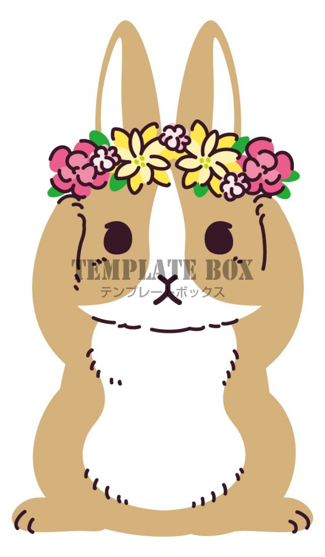 花冠をかぶったうさぎのイラスト ウサギ 卯年 卯 干支 花 かわいい 小動物 ペット いろいろな用途に使用できるワンポイントカット 無料イラスト 素材 Templatebox