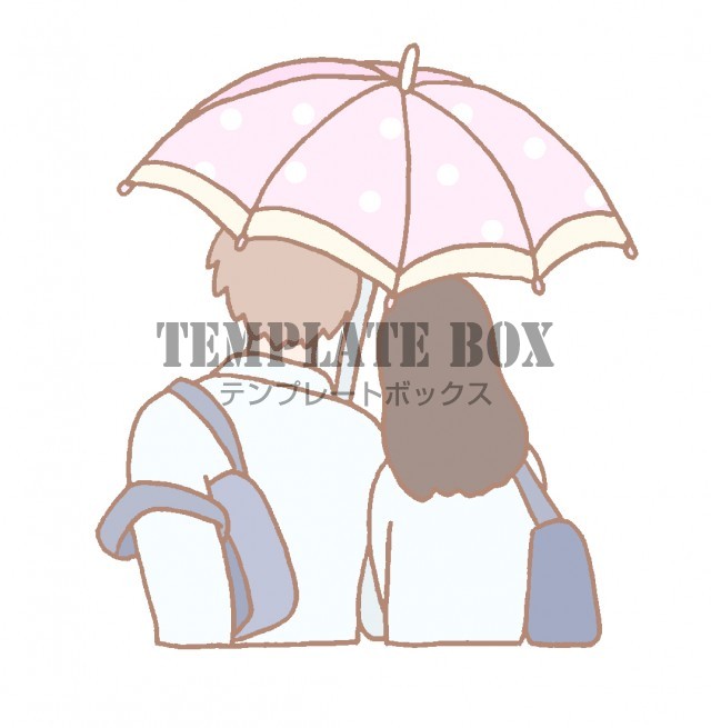 相合傘をしている制服姿の男の子と女の子の後ろ姿のワンポイントイラスト 無料イラスト素材 Templatebox