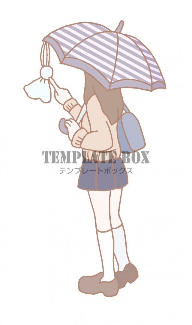 さした傘につけているてるてる坊主をつついている制服姿の女の子の後ろ姿 無料イラスト素材 Templatebox