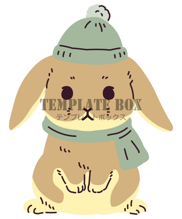 ニット帽とマフラーを身に着けたロップイヤーラビットのイラスト うさぎ ウサギ たれ耳 卯年 卯 干支 冬 小動物 ペット かわいい いろいろな用途に使用できるワンポイントカット 無料イラスト素材 Templatebox