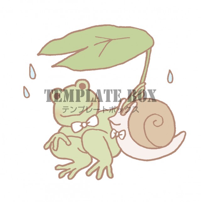 カタツムリに葉っぱの傘をさしているカエルのワンポイントイラスト 無料イラスト素材 Templatebox