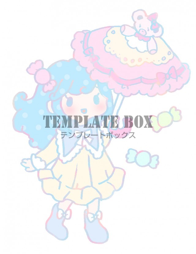 ゆめかわいいテイストの傘を持っている女の子のワンポイントイラスト 無料イラスト素材 Templatebox
