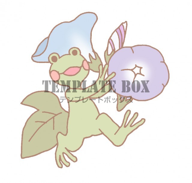 朝顔の花を運んでいるカエルのワンポイントイラスト ６月のイラスト 無料イラスト素材 Templatebox