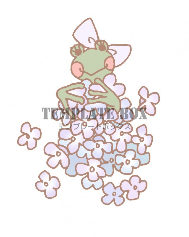 紫陽花の花に体を包まれているカエルの女の子のワンポイントイラスト 無料イラスト素材 Templatebox