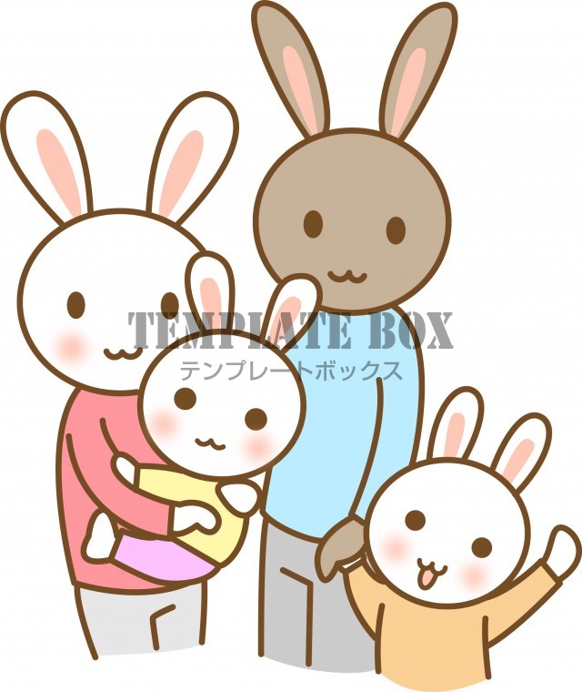 かわいいウサギのワンポイントイラスト ファミリー 親子 パパ ママ 子どもたちの4人家族のうさぎのイラスト 無料イラスト素材 Templatebox