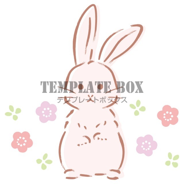 和風タッチの立ちポーズのうさぎのイラスト ウサギ 卯年 卯 干支 年賀状 小動物 和 花 かわいい 年賀状に使えるワンポイントカット 無料イラスト 素材 Templatebox