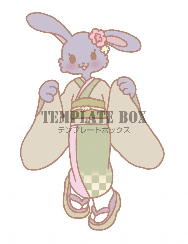 着物姿の元気なうさぎの女の子のかわいいワンポイントイラスト 和風 無料イラスト素材 Templatebox