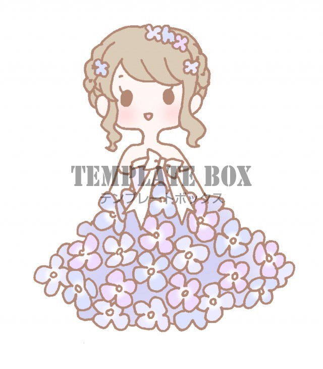 紫陽花のドレスを着ている女の子のワンポイントイラスト ジューンブライド 無料イラスト素材 Templatebox