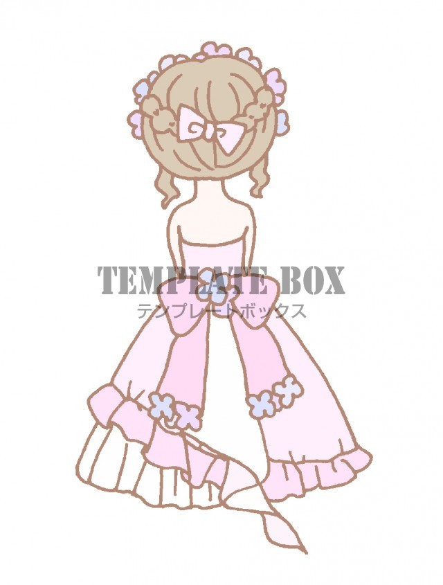 ピンク色のウエディングドレスを着ている女の子の後ろ姿のイラスト 無料イラスト素材 Templatebox