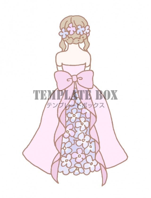 紫陽花が飾られたウエディングドレスを着ている後ろ姿の女性のワンポイント 無料イラスト素材 Templatebox