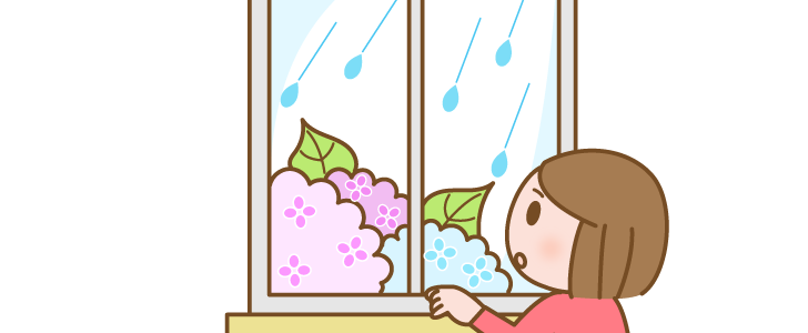6月のイメージのワンポイントイラスト 梅雨 雨降り アジサイ 窓の外の景色を眺める女の子のイラスト 無料イラスト素材 Templatebox