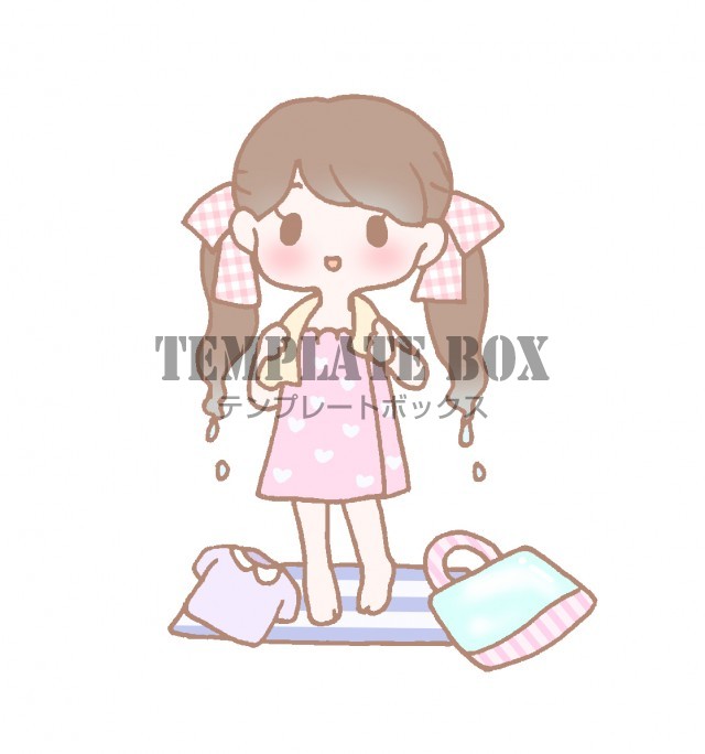 タオルを巻いて水着から服に着替えている女の子のワンポイントイラスト 無料イラスト素材 Templatebox