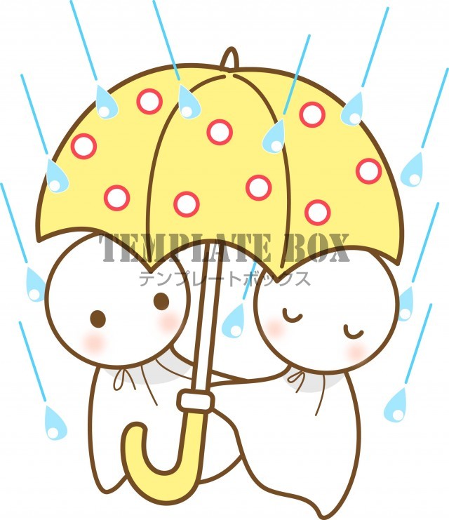 6月のイメージのワンポイントイラスト 梅雨 傘 雨 傘をさして雨宿りをするペアのてるてる坊主 無料イラスト素材 Templatebox