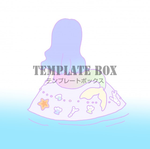 夏らしいマーメイドの女の子の後ろ姿のワンポイントイラスト 無料イラスト素材 Templatebox