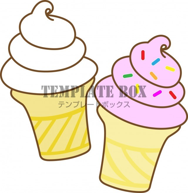 7月のイメージのワンポイントイラスト、美味しそうな2種類のソフトクリームのイラスト
