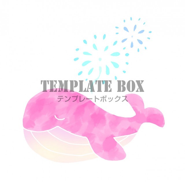 潮が花火になっているピンク色のクジラのワンポイントイラスト 無料イラスト素材 Templatebox