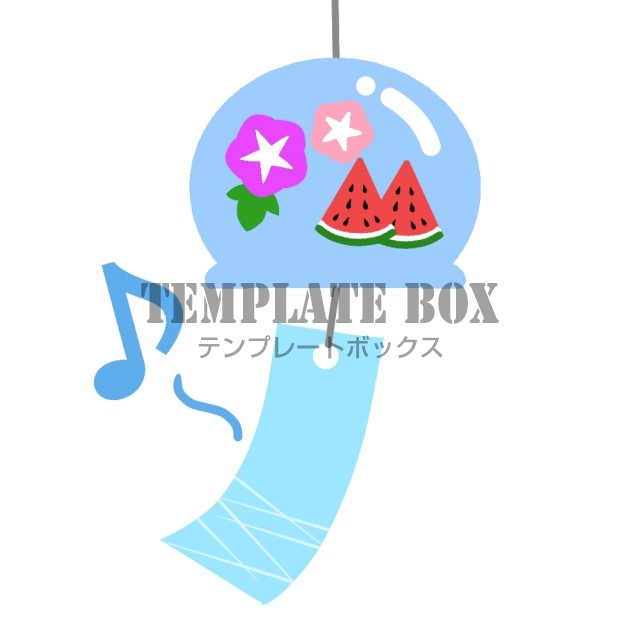 アサガオとスイカ模様の風鈴7月のイラスト 風鈴 スイカ アサガオ 無料イラスト素材 Templatebox