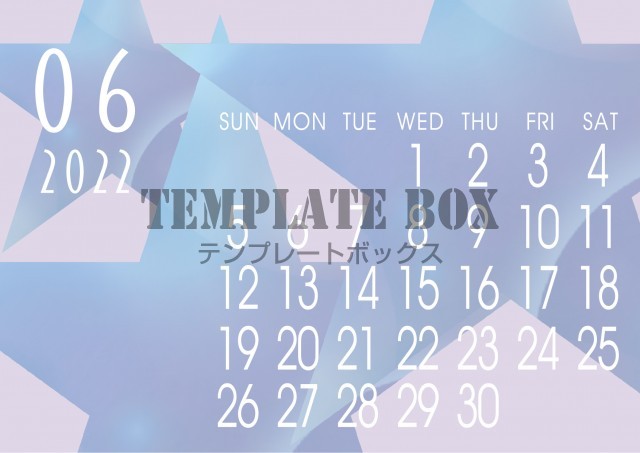22年 6月カレンダー素材 ポップな星の背景がかわいいカレンダー 無料テンプレート Templatebox