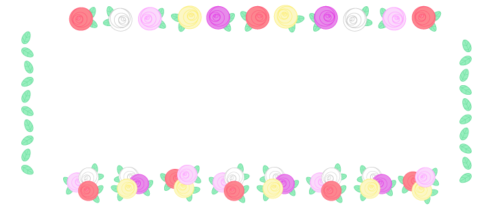 フレーム 枠素材 バラの花の横型のフレームデザイン 5色のバラの花 無料テンプレート Templatebox