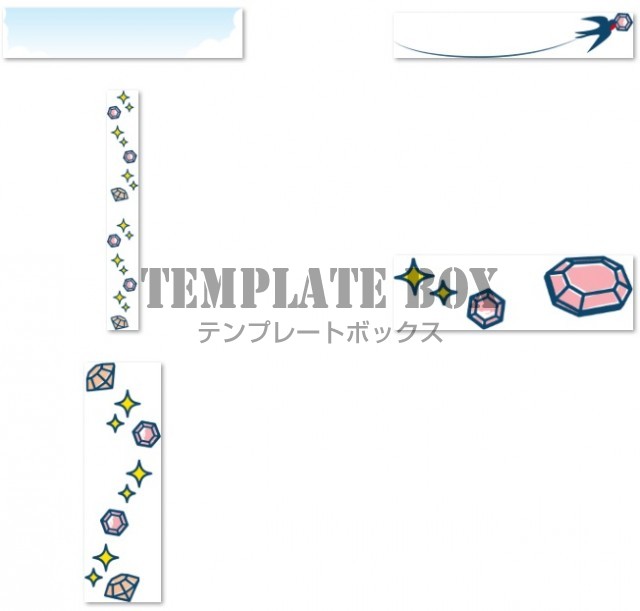 燕とピンクの宝石・キラキラと空のイラストのフリー素材（縦横5点セット）透過PNGをダウンロード