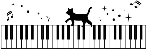 黒猫とピアノの鍵盤のイラストライン 透過png かわいいモノクロのデザイン フリー素材 無料イラスト素材 Templatebox