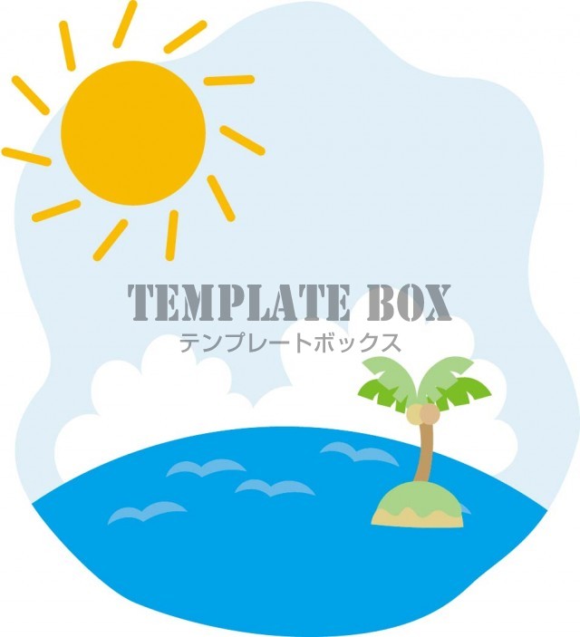 夏のワンポイントイラスト ヤシの木と真夏の太陽と海のワンポイントイラスト素材 無料ダウンロード 無料イラスト素材 Templatebox