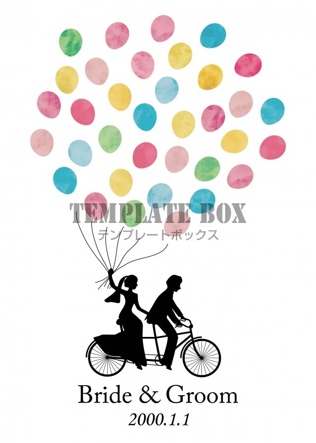 結婚式で人気のウェディングツリーがバルーンverになって登場！風船を持つ新郎新婦が仲良く自転車に乗っているおしゃれなデザイン！