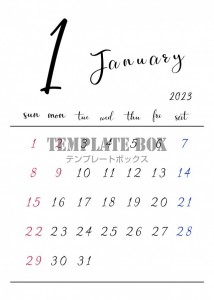 02 2023年1月カレンダー　シンプルでオシャレなデザイン背景色…