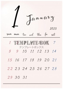 01 2023年1月カレンダー　シンプルでオシャレなデザイン背景色…