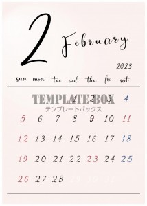 01 2023年2月カレンダー　シンプルでオシャレなデザイン背景色…