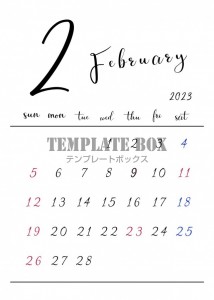 02 2023年2月カレンダー　シンプルでオシャレなデザイン背景色…