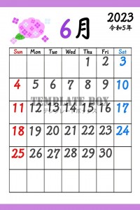 パープル色紫陽花…｜無料テンプレート｜カレンダー｜無料