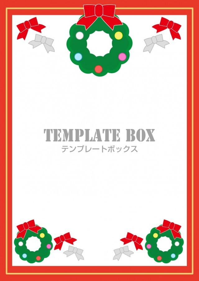 12月のイメージのフレーム素材、クリスマスリースとリボンの縦型のデザイン