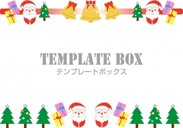 12月、クリスマスのイメージのフレーム素材、サンタ、ツリー、鐘、プレゼントのデザイン