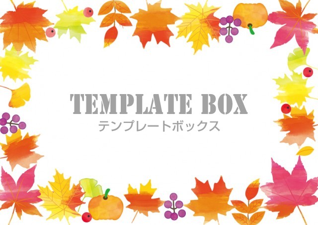 10月 紅葉と秋の実り 手書き風のデザイン かわいいイラストのフレーム 飾り枠 フリー素材 無料イラスト素材 Templatebox