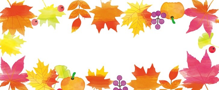 10月 紅葉と秋の実り 手書き風のデザイン かわいいイラストのフレーム 飾り枠 フリー素材 無料イラスト素材 Templatebox