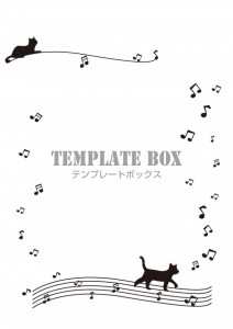 01 楽器・音楽教室（音符が踊る五線譜の上の猫）かわいいイラストフ…